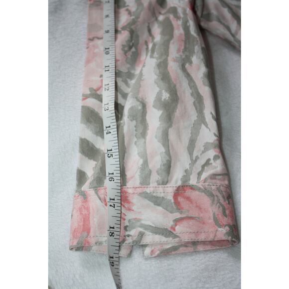 Chico's Women's Jacket Size 1 Cotton Coral Gray Button Up Blazer Casual Comfy - Picture 6 of 7